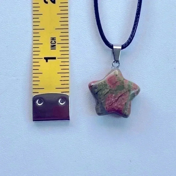 Unakite Star Pendant Leather Necklace NWT - Picture 2 of 3